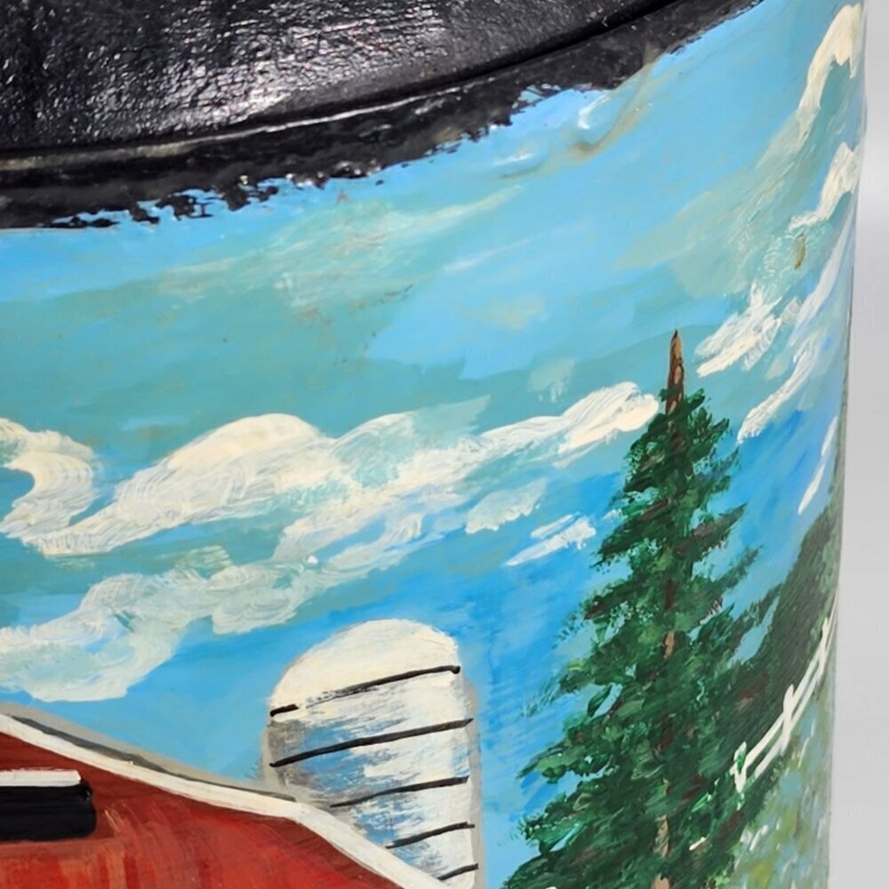Hand Painted Vintage Metal Oil Can Farm Scene John Deere Tractor Route 66 Art - Picture 9 of 12